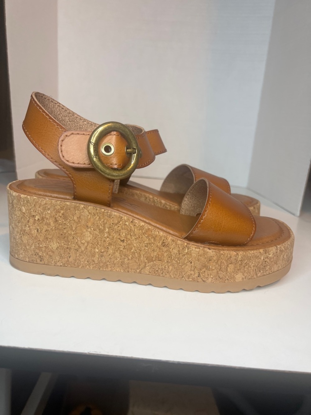 Zodiac Tan Cork Platform Sandals with Gold Buckle